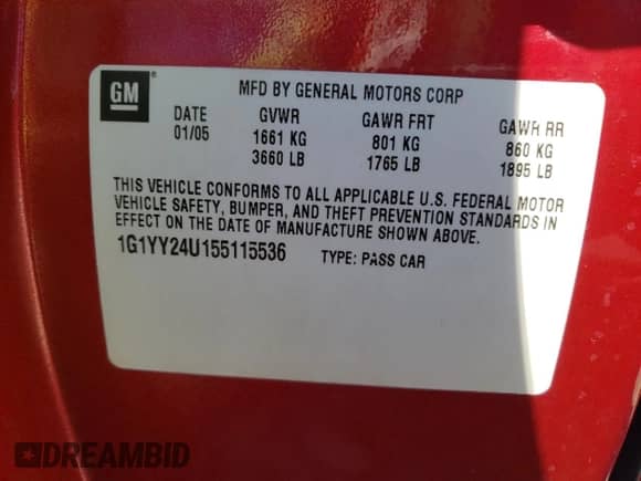 2005 Chevrolet Corvette с VIN 1G1YY24U155115536, выставлен на аукционе Copart как лот 80206244 с пробегом 59 817 миль миль и Чистый • Clean title. История ставок и продаж доступна на DreamBid. Изображение 12.