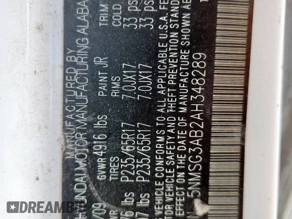 2010 Hyundai Santa Fe GLS с VIN 5NMSG3AB2AH348289, выставлен на аукционе Copart как лот 62336375 с пробегом 177 476 миль миль и Списание • Salvage title. История ставок и продаж доступна на DreamBid. Изображение 13.