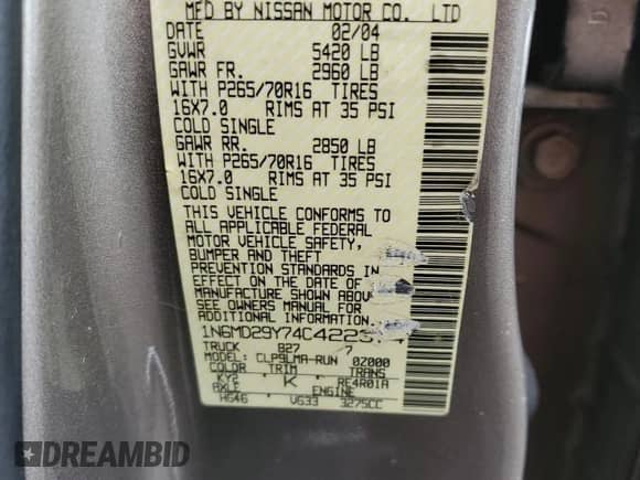 2004 Nissan Frontier SC with VIN 1N6MD29Y74C422374, listed as a Copart auction lot 47891305 with 98,470 mi miles and Clean title. Bid and sale history available at DreamBid. Image 12.