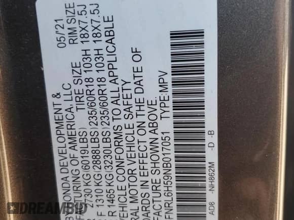 2022 Honda Odyssey EX с VIN 5FNRL6H59NB017051, выставлен на аукционе Copart как лот 68462385 с пробегом 56 204 миль миль и Списание • Salvage title. История ставок и продаж доступна на DreamBid. Изображение 13.