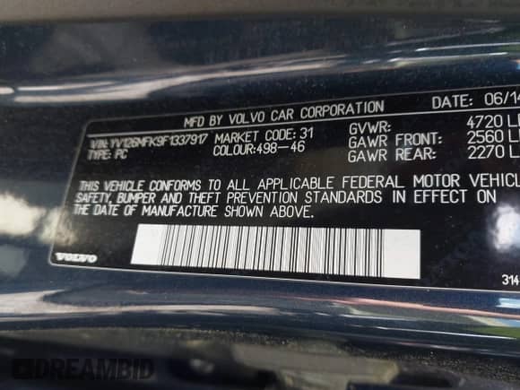 2015 Volvo S60 T5 Drive-E Premier with VIN YV126MFK9F1337917, listed as a IAAI auction lot 42518123 with 79,265 mi miles and . Bid and sale history available at DreamBid. Image 9.
