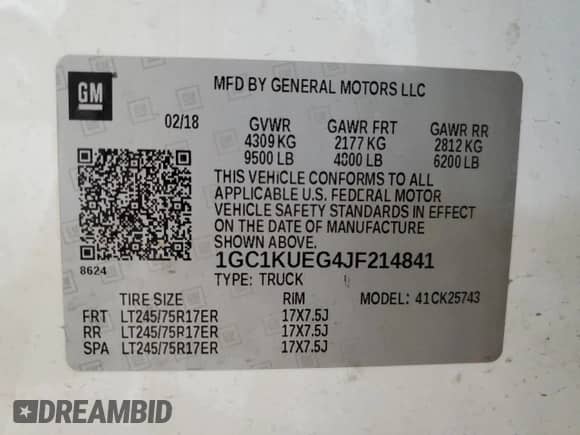 2018 Chevrolet Silverado 2500HD Work Truck с VIN 1GC1KUEG4JF214841, выставлен на аукционе Copart как лот 59333445 с пробегом 343 248 миль миль и Списание • Salvage title. История ставок и продаж доступна на DreamBid. Изображение 12.