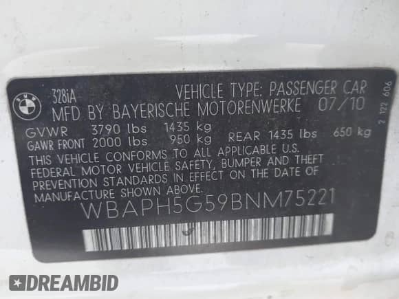 2011 BMW 3 Series 328i с VIN WBAPH5G59BNM75221, выставлен на аукционе IAAI как лот 43402293 с пробегом 155 551 миль миль и . История ставок и продаж доступна на DreamBid. Изображение 9.