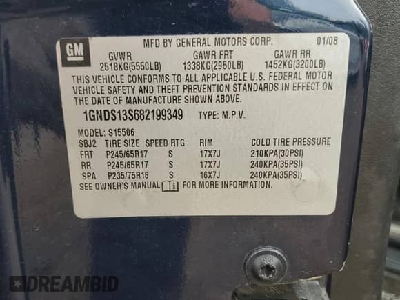 2008 Chevrolet TrailBlazer 1LT с VIN 1GNDS13S682199349, выставлен на аукционе Copart как лот 61207265 с пробегом 110 172 миль миль и Чистый • Clean title. История ставок и продаж доступна на DreamBid. Изображение 13.