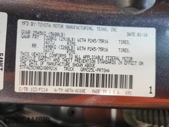 2016 Toyota Tacoma SR5 z VIN 5TFAZ5CN0GX009216, wystawiony jako Copart lot #64902435 z przebiegiem 139 959 mil mil oraz Szkoda całkowita • Salvage title. Historia ofert i sprzedaży dostępna na DreamBid. Obrazek 13.