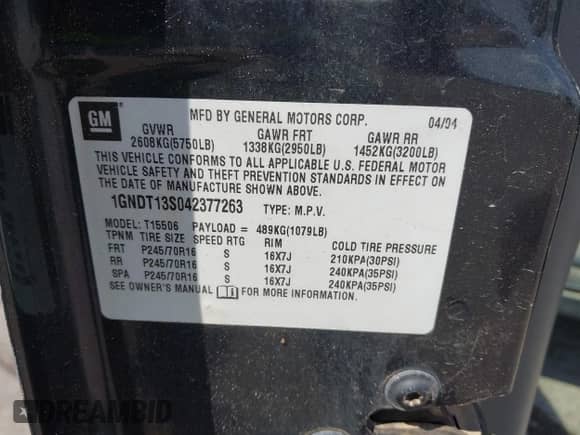 2004 Chevrolet TrailBlazer LT с VIN 1GNDT13S042377263, выставлен на аукционе IAAI как лот 42965078 с пробегом 223 949 миль миль и . История ставок и продаж доступна на DreamBid. Изображение 9.