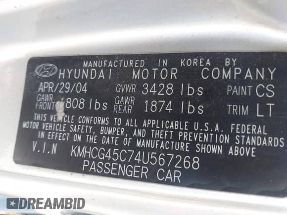 2004 Hyundai Accent GL z VIN KMHCG45C74U567268, wystawiony jako IAAI lot #42444194 z przebiegiem 182 380 mil mil oraz . Historia ofert i sprzedaży dostępna na DreamBid. Obrazek 9.