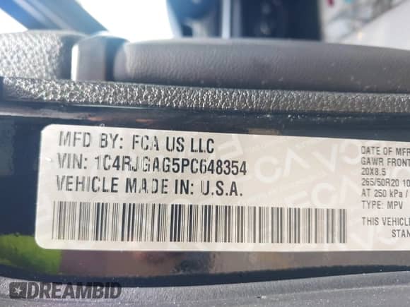 2023 Jeep Grand Cherokee Altitude with VIN 1C4RJGAG5PC648354, listed as a IAAI auction lot 42087186 with 11,691 mi miles and . Bid and sale history available at DreamBid. Image 9.