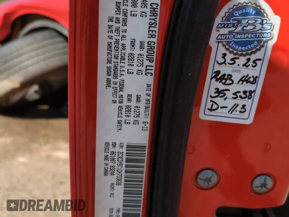 2013 Dodge Challenger R/T Plus z VIN 2C3CDYBT1DH733638, wystawiony jako Copart lot #59803515 z przebiegiem 36 599 mil mil oraz Szkoda całkowita • Salvage title. Historia ofert i sprzedaży dostępna na DreamBid. Obrazek 12.