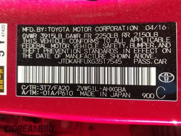 2016 Toyota Prius Three z VIN JTDKARFUXG3517545, wystawiony jako IAAI lot #43457481 z przebiegiem 77 044 mil mil oraz . Historia ofert i sprzedaży dostępna na DreamBid. Obrazek 9.