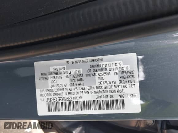 2024 Mazda CX-5 S Preferred z VIN JM3KFBCL5R0487533, wystawiony jako IAAI lot #42493484 z przebiegiem 6 791 mil mil oraz . Historia ofert i sprzedaży dostępna na DreamBid. Obrazek 9.
