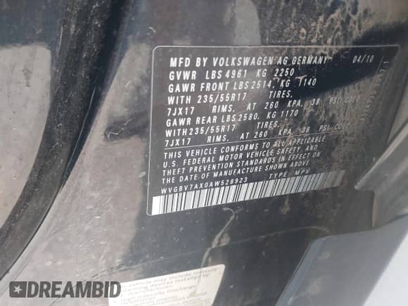 2010 Volkswagen Tiguan SE с VIN WVGBV7AX0AW528923, выставлен на аукционе IAAI как лот 42786262 с пробегом 182 134 миль миль и . История ставок и продаж доступна на DreamBid. Изображение 9.