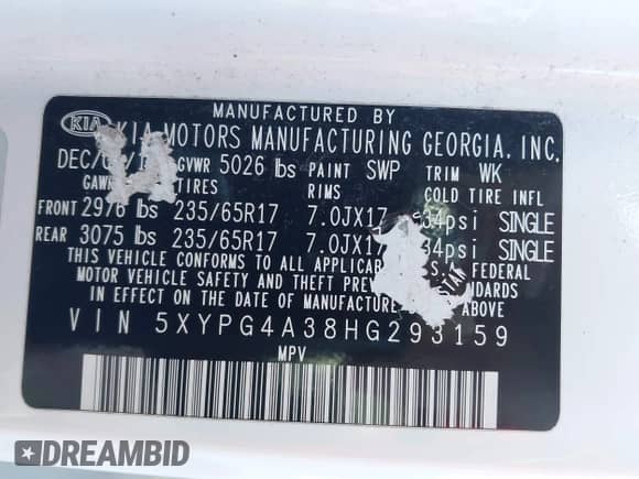 2017 Kia Sorento LX z VIN 5XYPG4A38HG293159, wystawiony jako IAAI lot #43321503 z przebiegiem 105 393 mil mil oraz . Historia ofert i sprzedaży dostępna na DreamBid. Obrazek 9.