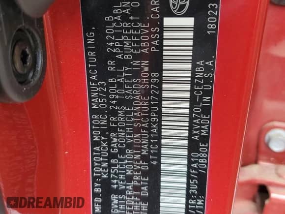 2023 Toyota Camry LE z VIN 4T1C11AK9PU172798, wystawiony jako Copart lot #64280385 z przebiegiem 69 738 mil mil oraz Nie do naprawy • Non repairable. Historia ofert i sprzedaży dostępna na DreamBid. Obrazek 12.