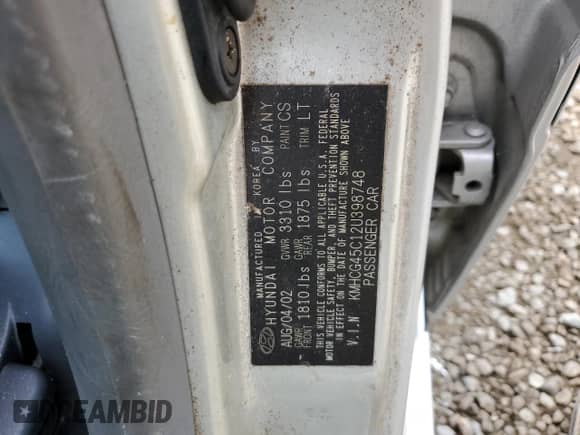 2002 Hyundai Accent GL z VIN KMHCG45C12U398748, wystawiony jako Copart lot #82077055 z przebiegiem 175 456 mil mil oraz Czysty tytuł • Clean title. Historia ofert i sprzedaży dostępna na DreamBid. Obrazek 12.