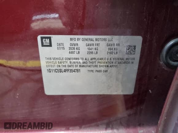 2015 Chevrolet Malibu LT z VIN 1G11C5SL4FF354781, wystawiony jako Copart lot #85502975 z przebiegiem 120 426 mil mil oraz Czysty tytuł • Clean title. Historia ofert i sprzedaży dostępna na DreamBid. Obrazek 12.