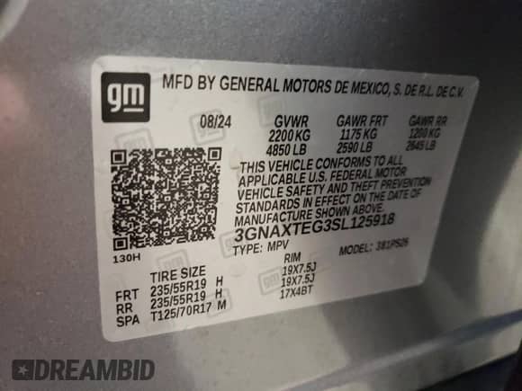 2025 Chevrolet Equinox AWD RS с VIN 3GNAXTEG3SL125918, выставлен на аукционе Copart как лот 60093845 с пробегом 6 117 миль миль и Списание • Salvage title. История ставок и продаж доступна на DreamBid. Изображение 14.