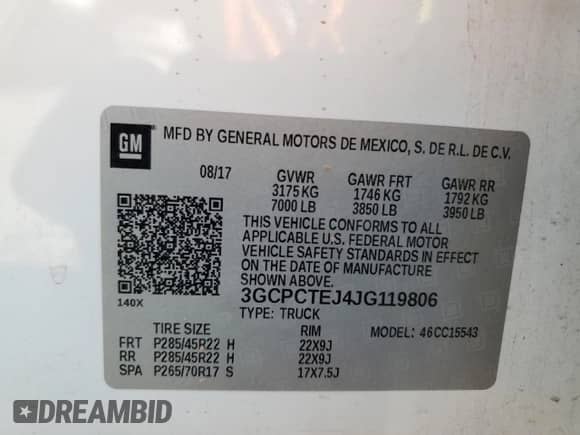 2018 Chevrolet Silverado 1500 High Country with VIN 3GCPCTEJ4JG119806, listed as a Copart auction lot 52365285 with 99,254 mi miles and Salvage title. Bid and sale history available at DreamBid. Image 12.