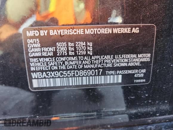 2015 BMW 3 Series 335i Gran Turismo xDrive с VIN WBA3X9C55FD869017, выставлен на аукционе Copart как лот 80947035 с пробегом 206 214 миль миль и Списание • Salvage title. История ставок и продаж доступна на DreamBid. Изображение 13.