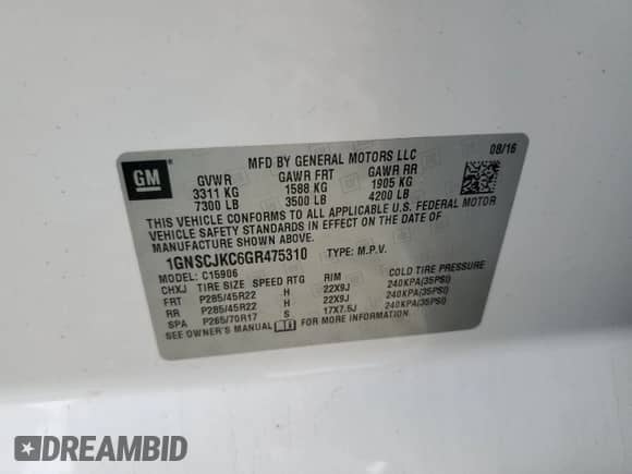 2016 Chevrolet Suburban LTZ с VIN 1GNSCJKC6GR475310, выставлен на аукционе Copart как лот 85384175 с пробегом 150 399 миль миль и Списание • Salvage title. История ставок и продаж доступна на DreamBid. Изображение 14.