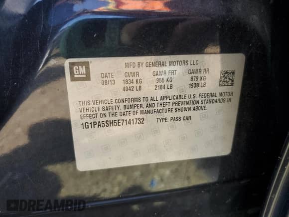 2014 Chevrolet Cruze LS with VIN 1G1PA5SH5E7141732, listed as a Copart auction lot 81245395 with 176,839 mi miles and Salvage title. Bid and sale history available at DreamBid. Image 12.