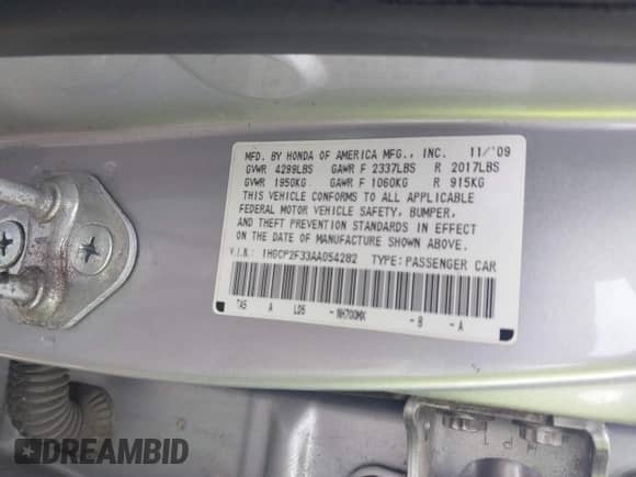 2010 Honda Accord LX z VIN 1HGCP2F33AA054282, wystawiony jako IAAI lot #42381258 z przebiegiem 201 035 mil mil oraz . Historia ofert i sprzedaży dostępna na DreamBid. Obrazek 9.