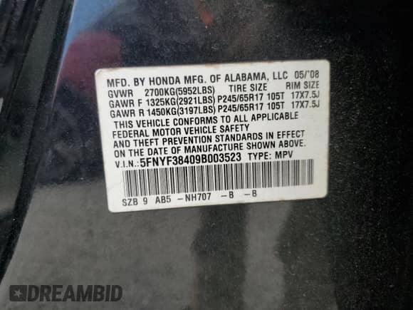 2009 Honda Pilot EX с VIN 5FNYF38409B003523, выставлен на аукционе Copart как лот 70573915 с пробегом 166 107 миль миль и Списание • Salvage title. История ставок и продаж доступна на DreamBid. Изображение 13.