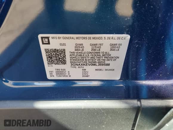 2021 Chevrolet Equinox LT z VIN 3GNAXKEV0ML359588, wystawiony jako Copart lot #71373125 z przebiegiem 36 586 mil mil oraz Nie do naprawy • Non repairable. Historia ofert i sprzedaży dostępna na DreamBid. Obrazek 13.