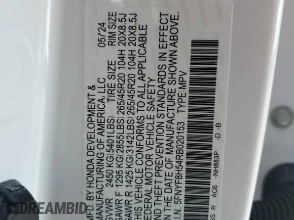 2024 Honda Passport EX-L с VIN 5FNYF8H54RB020153, выставлен на аукционе Copart как лот 84281575 с пробегом 13 958 миль миль и Списание • Salvage title. История ставок и продаж доступна на DreamBid. Изображение 12.