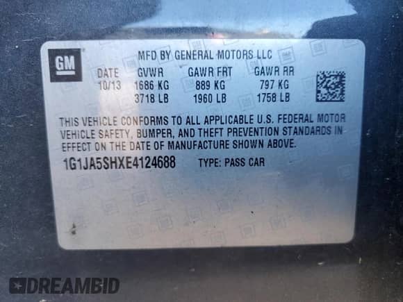 2014 Chevrolet Sonic LS с VIN 1G1JA5SHXE4124688, выставлен на аукционе Copart как лот 86793295 с пробегом 159 170 миль миль и Списание • Salvage title. История ставок и продаж доступна на DreamBid. Изображение 12.