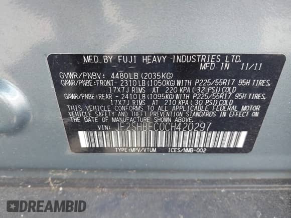 2012 Subaru Forester X Limited z VIN JF2SHBEC0CH420297, wystawiony jako IAAI lot #42634375 z przebiegiem 170 820 mil mil oraz . Historia ofert i sprzedaży dostępna na DreamBid. Obrazek 9.