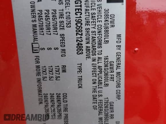 2008 GMC Sierra 1500 Work Truck with VIN 1GTEC19C68Z124863, listed as a Copart auction lot 84802784 with 193,464 mi miles and Salvage title. Bid and sale history available at DreamBid. Image 13.