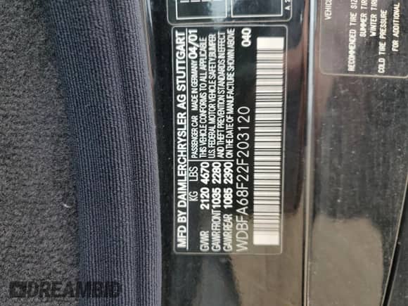 2002 Mercedes-Benz SL 500 with VIN WDBFA68F22F203120, listed as a Copart auction lot 56141525 with 144,580 mi miles and Salvage title. Bid and sale history available at DreamBid. Image 12.