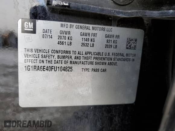 2015 Chevrolet Volt z VIN 1G1RA6E40FU104825, wystawiony jako Copart lot #39701173 z przebiegiem 192 453 mil mil oraz . Historia ofert i sprzedaży dostępna na DreamBid. Obrazek 13.