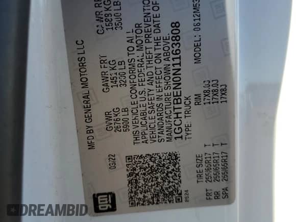 2022 Chevrolet Colorado 4WD Work Truck z VIN 1GCHTBEN0N1163808, wystawiony jako Copart lot #42560935 z przebiegiem 68 985 mil mil oraz Czysty tytuł • Clean title. Historia ofert i sprzedaży dostępna na DreamBid. Obrazek 12.