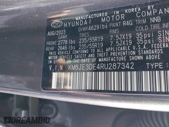 2024 Hyundai Tucson с VIN KM8JE3DE4RU287342, выставлен на аукционе IAAI как лот 40896152 с пробегом 19 833 миль миль и . История ставок и продаж доступна на DreamBid. Изображение 9.