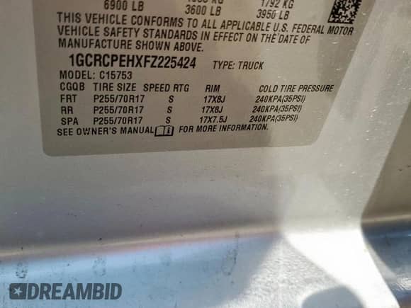 2015 Chevrolet Silverado 1500 LS z VIN 1GCRCPEHXFZ225424, wystawiony jako Copart lot #71997435 z przebiegiem Nie podano mil oraz Szkoda całkowita • Salvage title. Historia ofert i sprzedaży dostępna na DreamBid. Obrazek 12.