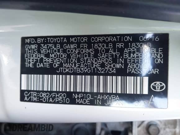 2016 Toyota Prius One z VIN JTDKDTB39G1132734, wystawiony jako IAAI lot #42675849 z przebiegiem 151 144 mil mil oraz . Historia ofert i sprzedaży dostępna na DreamBid. Obrazek 9.