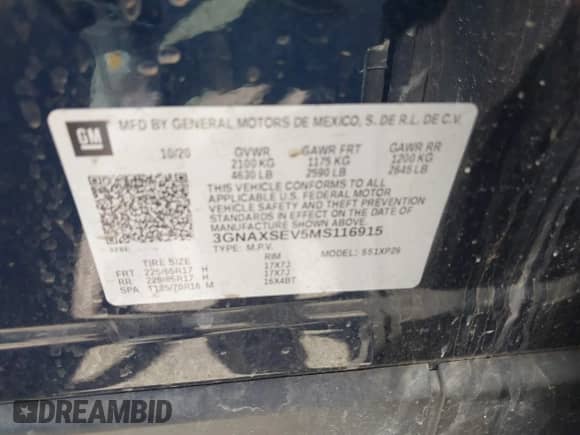 2021 Chevrolet Equinox LS с VIN 3GNAXSEV5MS116915, выставлен на аукционе IAAI как лот 42278247 с пробегом 62 152 миль миль и . История ставок и продаж доступна на DreamBid. Изображение 9.