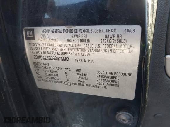 2009 Chevrolet HHR 1LT с VIN 3GNCA23B59S573802, выставлен на аукционе IAAI как лот 43133103 с пробегом 208 348 миль миль и . История ставок и продаж доступна на DreamBid. Изображение 9.