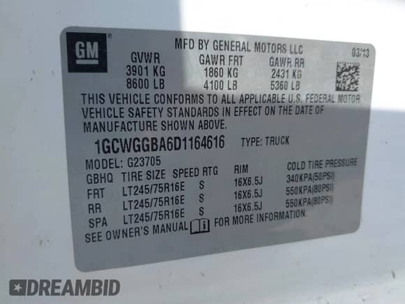 2013 Chevrolet Express Cargo z VIN 1GCWGGBA6D1164616, wystawiony jako IAAI lot #43212841 z przebiegiem 298 070 mil mil oraz . Historia ofert i sprzedaży dostępna na DreamBid. Obrazek 9.