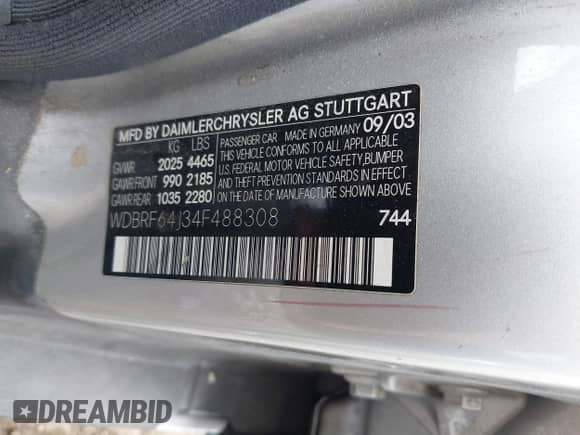 2004 Mercedes-Benz C 320 with VIN WDBRF64J34F488308, listed as a IAAI auction lot 41516891 with 160,855 mi miles and . Bid and sale history available at DreamBid. Image 9.