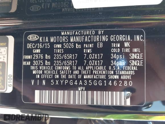 2016 Kia Sorento LX with VIN 5XYPG4A35GG146280, listed as a IAAI auction lot 42965198 with 43,441 mi miles and . Bid and sale history available at DreamBid. Image 9.