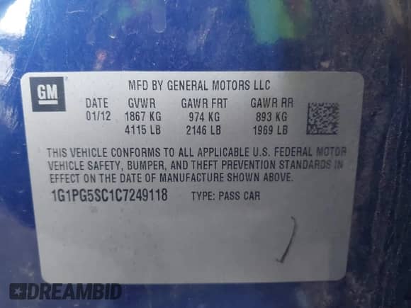2012 Chevrolet Cruze 2LT с VIN 1G1PG5SC1C7249118, выставлен на аукционе IAAI как лот 43346334 с пробегом 111 814 миль миль и . История ставок и продаж доступна на DreamBid. Изображение 9.