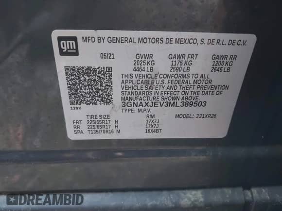 2021 Chevrolet Equinox LT with VIN 3GNAXJEV3ML389503, listed as a IAAI auction lot 41973286 with 99,878 mi miles and . Bid and sale history available at DreamBid. Image 9.