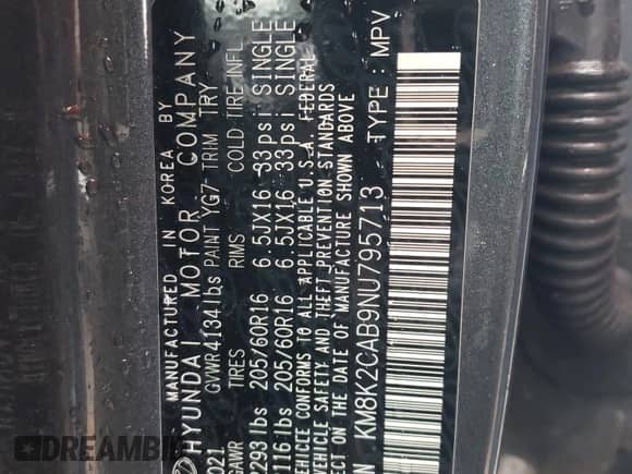 2022 Hyundai Kona SE z VIN KM8K2CAB9NU795713, wystawiony jako Copart lot #58092445 z przebiegiem 16 576 mil mil oraz Szkoda całkowita • Salvage title. Historia ofert i sprzedaży dostępna na DreamBid. Obrazek 13.