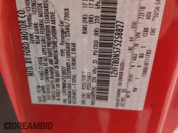 2007 Ford Mustang Deluxe с VIN 1ZVFT80N575258827, выставлен на аукционе Copart как лот 71420585 с пробегом 12 281 миль миль и Списание • Salvage title. История ставок и продаж доступна на DreamBid. Изображение 12.