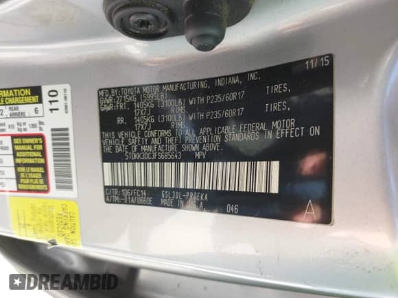 2015 Toyota Sienna LE AAS z VIN 5TDKK3DC3FS685643, wystawiony jako IAAI lot #43401772 z przebiegiem 203 402 mil mil oraz . Historia ofert i sprzedaży dostępna na DreamBid. Obrazek 9.