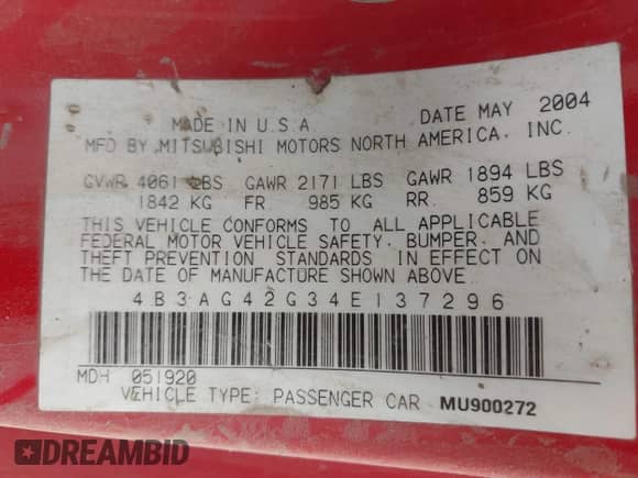 2004 Dodge Stratus SE z VIN 4B3AG42G34E137296, wystawiony jako IAAI lot #38528405 z przebiegiem Nie podano mil oraz . Historia ofert i sprzedaży dostępna na DreamBid. Obrazek 9.