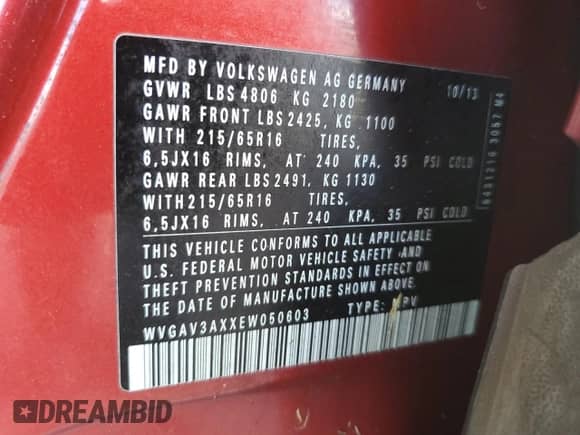 2014 Volkswagen Tiguan SE с VIN WVGAV3AXXEW050603, выставлен на аукционе Copart как лот 71285385 с пробегом 88 546 миль миль и Чистый • Clean title. История ставок и продаж доступна на DreamBid. Изображение 14.